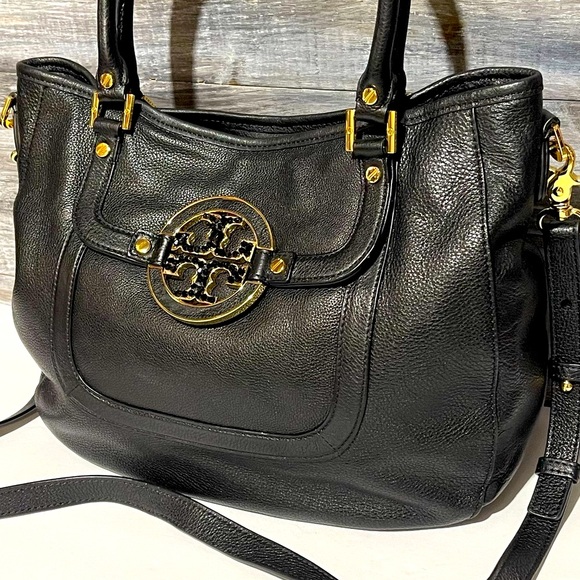 Tory Burch Large Amanda Shoulder Crossbody Handbag Black Leather Gold Hardware - Picture 3 of 16